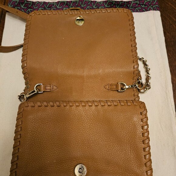 Tory Burch Tan Crossbody Marion Whipstitch Flap Bag 8" x 6" - Picture 2 of 9